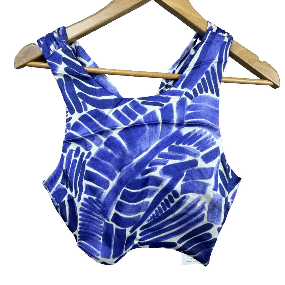 Atoir The Fawn Cropped Top Womens Med Blue White Shell Twist Back Coastal Beach